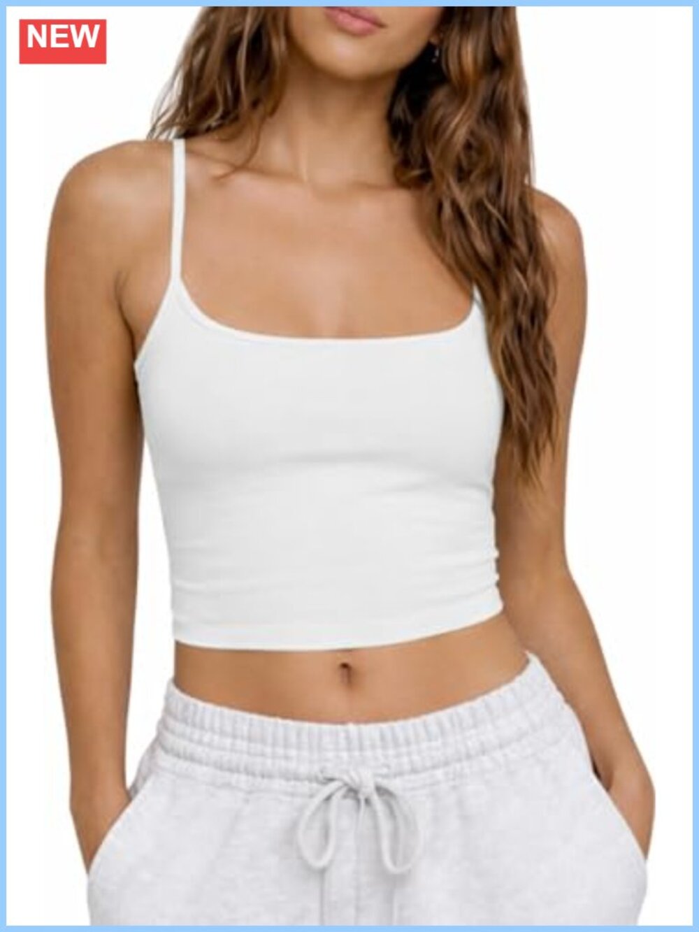 Womens Tank Top with Built in Bra Removable Pads Square Neck Sleeveless